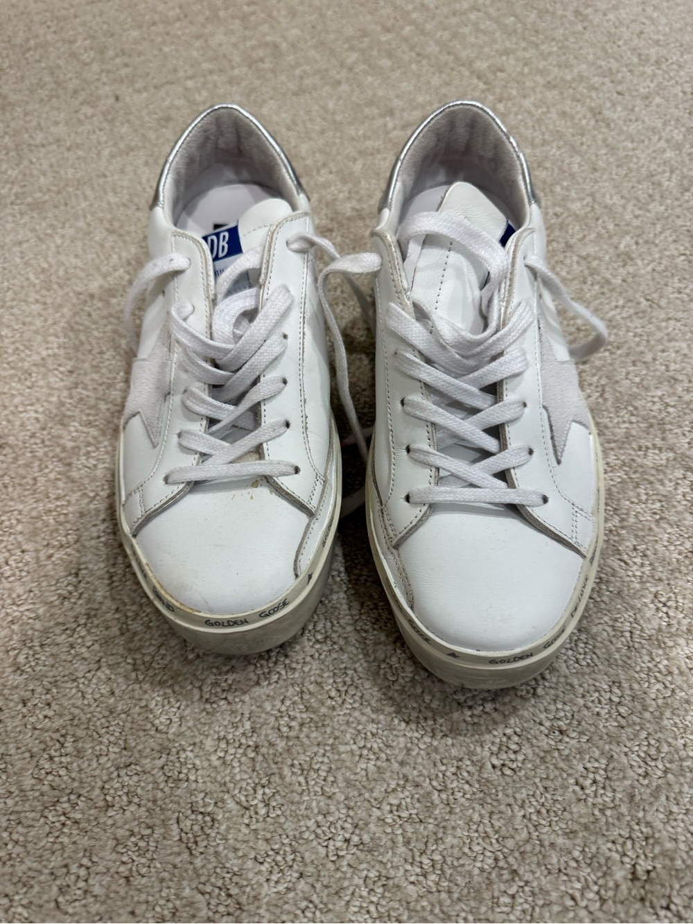 Golden Goose White and Silver Low-Top superstars Sneakers